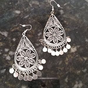 Silver Filigree Teardrop Dangle Earrings - Elegant Silver Earrings